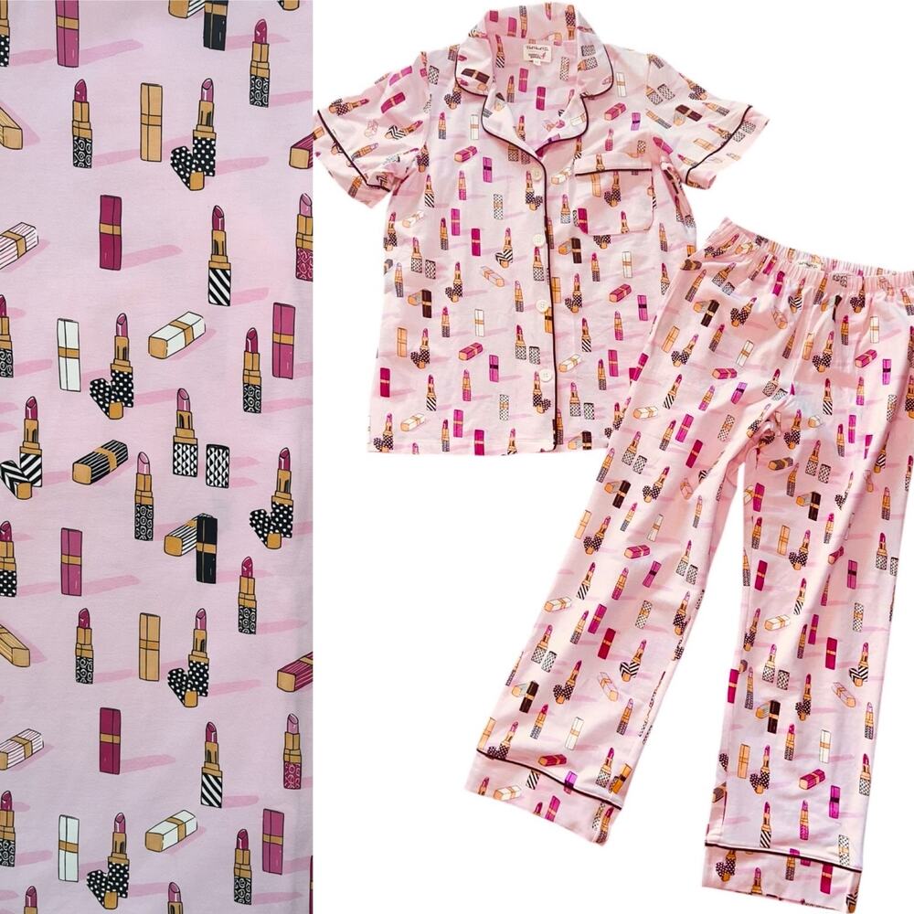 NWOT Bedhead Pajamas Lipstick Short Sleeve Classic Stretch Jersey Cropped Set XS